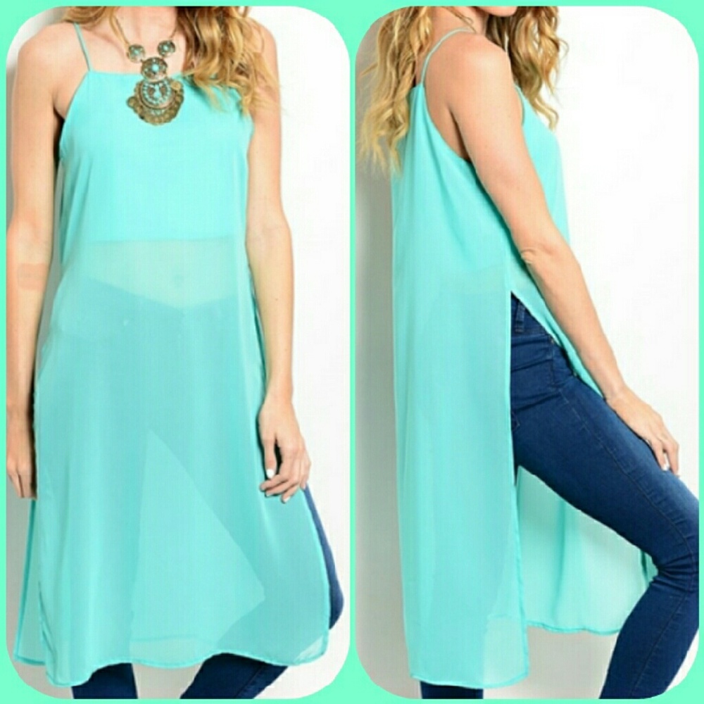 Women’s Aqua High-Slit Spaghetti Strap Tunic